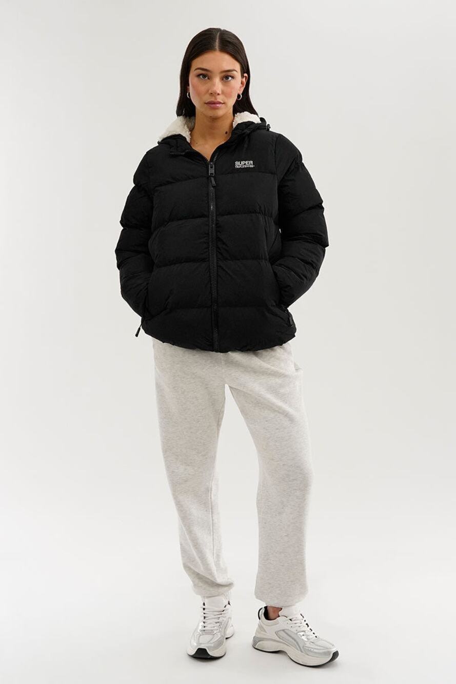 SUPER TRIPLE GOOSE | FLAWED Black Down-Fill Heavy Puffer Sherpa Hoodie Coats